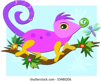 Sweet Chameleon on a Branch Vector