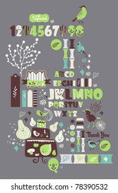 sweet character font set- very cute green fonts set for scrapbooking