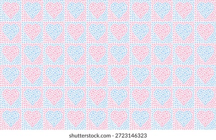 Sweet and charming seamless pattern of pink and blue textured hearts, perfect for romantic backgrounds and tender design themes