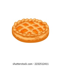 Sweet checkered pumpkin pie vector illustration  Cartoon drawing whole checkered pie white background  Autumn  Thanksgiving day  desserts concept