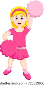 sweet cheerleader cartoon hand up with pompom and smile