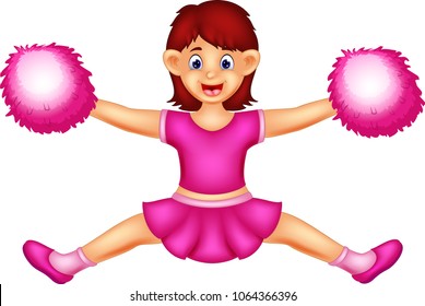 sweet cherleading cartoon posing with smile and bring pom pom with waving 