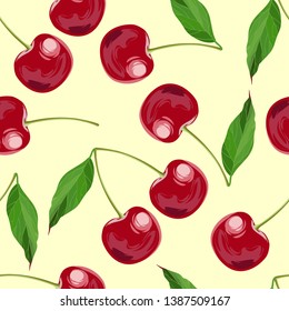 Sweet cherries. Beautiful summer pattern with cherries