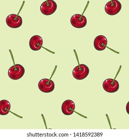 Sweet cherries. Beautiful summer pattern with cherries