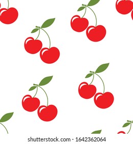 Sweet cherries seamless pattern with ripe red fruits. Vector image.