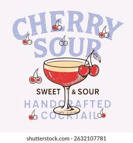 Sweet Cherries typography text print. Retro berry Print Design Vector with Slogan. Fashion graphic prints for fruit martini, Fashion slogan print. women's cute t-shirt print, vintage poster design.