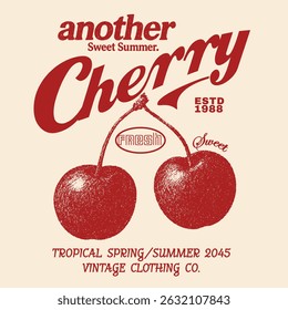 Sweet Cherries typography text print. Retro berry Print Design Vector with Slogan. Fashion graphic prints for fruit martini, Fashion slogan print. women's cute t-shirt print, vintage poster design.
