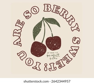 Sweet cherry artwork. Cherry fruit print. Cherry love. Organic food artwork for for t-shirt.