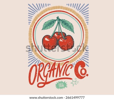 Sweet cherry artwork. Cherry fruit print. Cherry love. Organic food artwork for for t-shirt.