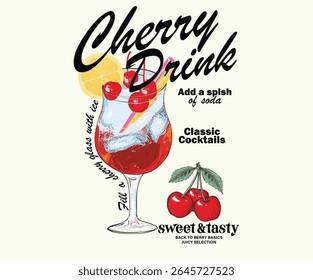 Sweet cherry artwork. Cherry juice print. Cherry love. Organic food artwork for for t-shirt.