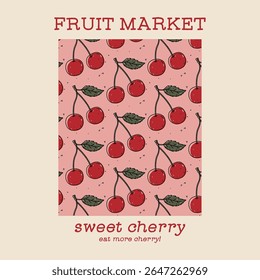 Sweet cherry artwork. Cherry juice print. Cherry graphic, vintage hand drawn fruits print design, fruit print artwork, summer t-shirt design, women's t-shirt , tops, sweatshirt fruit print design