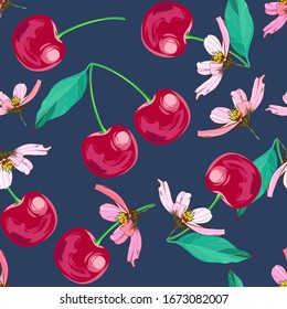 Sweet cherry. Beautiful summer pattern with cherries. Fabric pattern