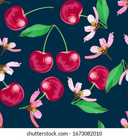Sweet cherry. Beautiful summer pattern with cherries. Fabric pattern