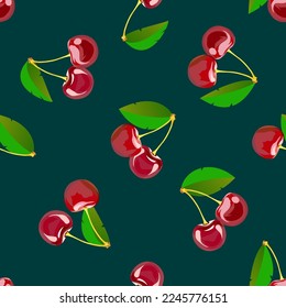 Sweet cherry. Beautiful summer pattern with cherries