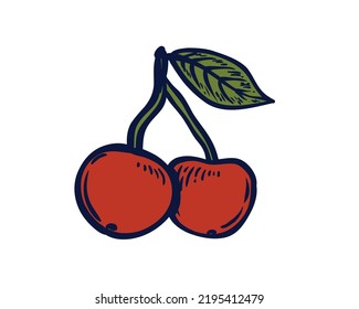 sweet cherry berry fruit hand-drawn symbol logo vector on white background