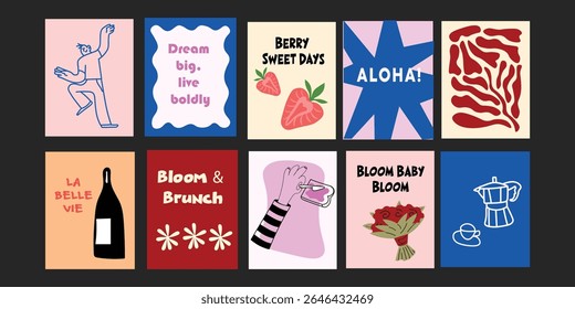 Sweet cherry and berry graphics with lively restaurant atmospheres.

