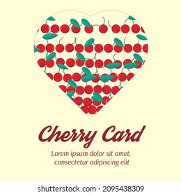 Sweet Cherry Card Vector Illustration. For for valentines day, summer cover, wallpaper texture, background, wedding invitation,  gift wrap, fabric, pattern.