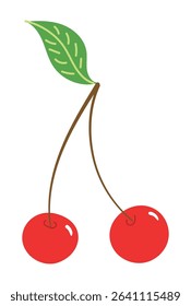 Sweet cherry fruit, berries hand drawn illustration, isolated vector. Flat style design. Summer clip art, seasonal element, print. Healthy food, dessert, treat, beach party, cocktail garnish