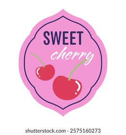 Sweet cherry fruit sticker in flat design. Vector illustration isolated.