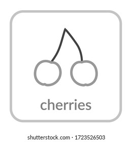 Sweet cherry icon. Merry, outline flat berry sign, isolated white background. Symbol health nutrition, eco food fruit. Contour shape. Nutritious organic dessert. Cartoon Vector illustration