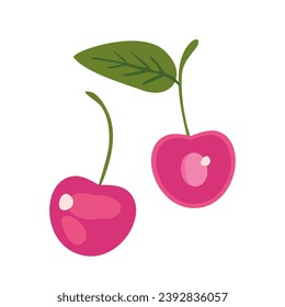 Cereza dulce aislada en el fondo blanco. ilustración de póster de cerezo dulce