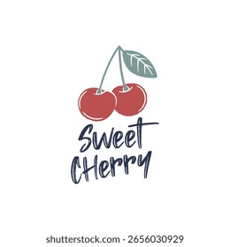 Sweet Cherry Logo. Einfaches Kirschen-Logo für frische Früchte Bio-Lebensmittel-Etikett oder natürliche Branding. Vektorgrafik