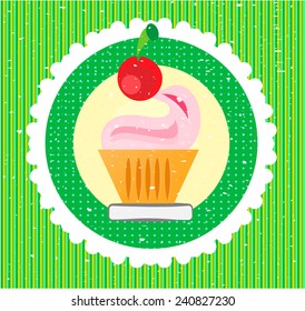 Sweet with cherry on green striped background
