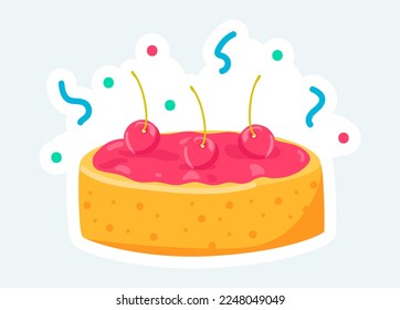 Sweet cherry pie with berries on top. Desserts and pastry. Vector illustration in cartoon sticker design