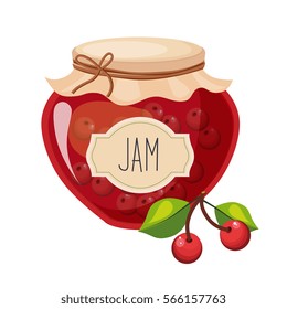 Sweet Cherry Red Jam Glass Jar Filled With Berry With Template Label Illustration