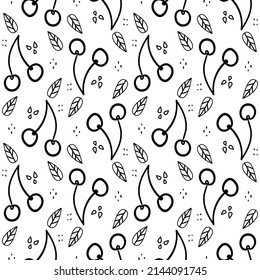 Sweet cherry repeating pattern. Seamless texture with wild berries. Summer motives with fresh healthy food ingredients