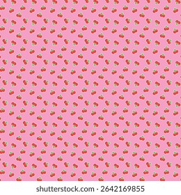 Sweet Cherry Seamless Pattern on Pink Background  Cute Fruit Vector Design