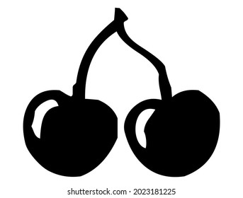 Cerezo dulce, cereza agria, cerezas dulces, cerezas amargas, fruta, vector, ilustración en color negro y blanco, aislada en fondo blanco