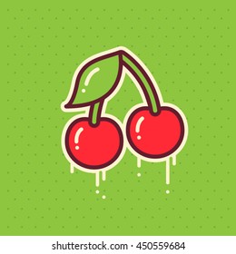 Sweet cherry vector illustration on white background. 