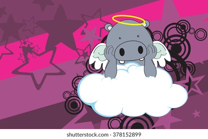 sweet cherub hippo cartoon background in vector format very easy to edit