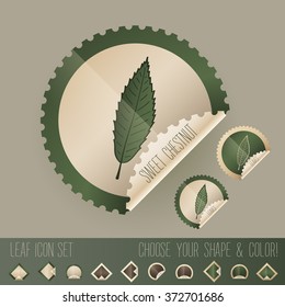 sweet chestnut tree leaf icon set in stamp shape, with colors and shapes to choose