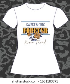 Sweet and chic forever Pour toujours. slogan lovely graphic design and cute flowers graphic design print for tee and t shirt and fabric