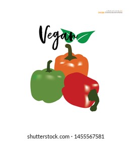 sweet chili pepper on white background,raw food ingredient concept.vector illustration.