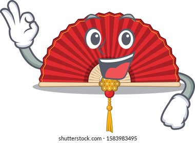 Sweet chinese folding fan cartoon character making an Okay gesture