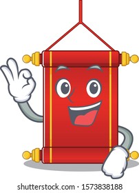 Sweet chinese scrolls cartoon character making an Okay gesture