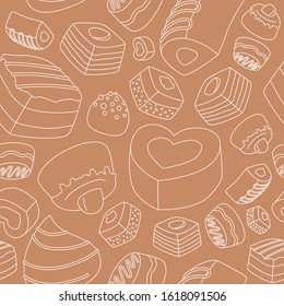 Sweet chocolate background - Vector seamless pattern of dessert, candy, truffle and snack for graphic design