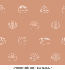Sweet chocolate background - Vector seamless pattern of dessert, candy, truffle and snack for graphic design