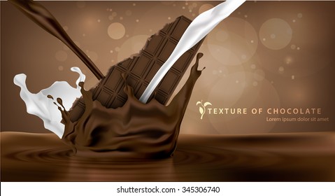 sweet chocolate bar chocolate falling into milk with splashes