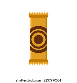Sweet chocolate bar in yellow package vector illustration. Snack cocoa product for vending machine isolated on white background. Junk food, beverage, lunch concept.
