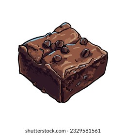 Sweet chocolate brownie with creamy icing decoration icon isolated