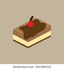 Sweet Chocolate Cake Dessert with Cherry vector illustration