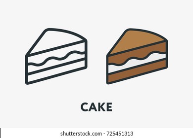 Sweet Chocolate Cake Dessert with Creme Pie Slice Piece Minimal Flat Line Outline Colorful and Stroke Icon Pictogram