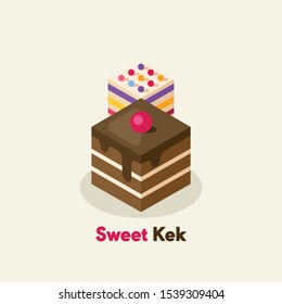 sweet and chocolate cake ( kek ) flat icon - vector 