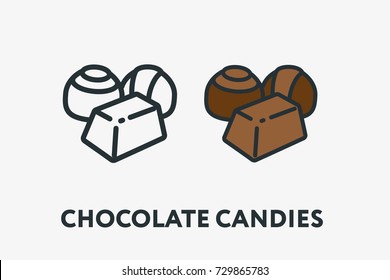 Sweet Chocolate Candies Types Minimal Flat Line Outline Colorful and Stroke Icon Pictogram
