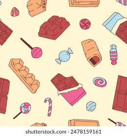 Sweet Chocolate Candy Seamless Pattern Vector illustration Design
