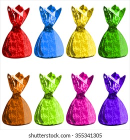 sweet chocolate candy with the wrapper on white background vector